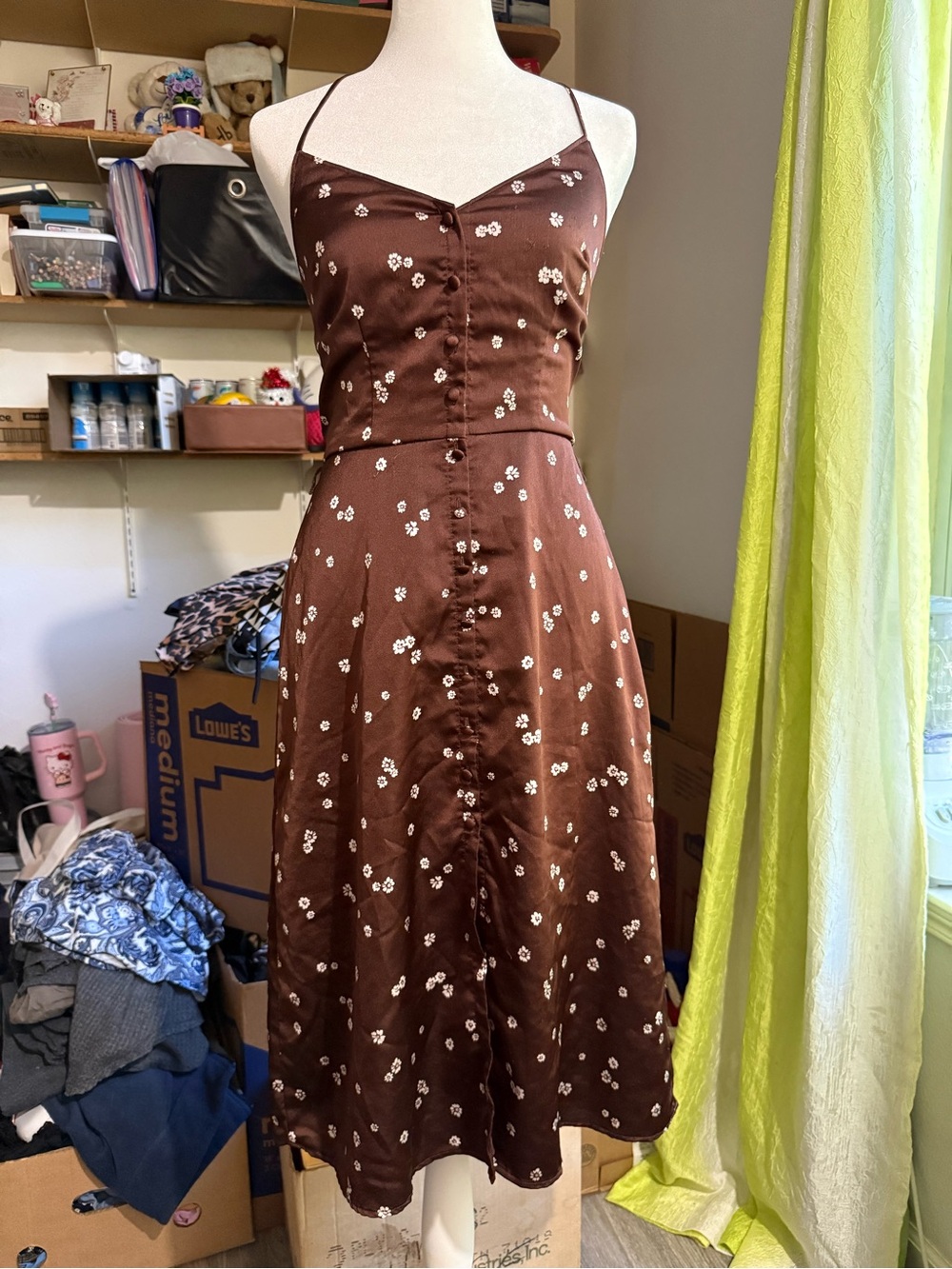 Abercrombie & Fitch Brown Floral Button-Front Midi Dress